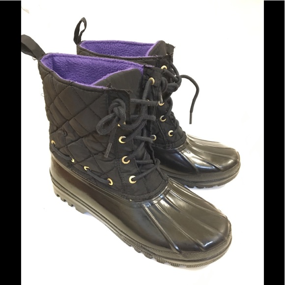 purple sperry duck boots